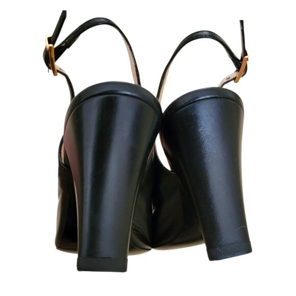 Chanel Vintage Square Toe Slingback Black CC Logo Leather Pumps Heels 6 36.5 - Picture 10 of 12